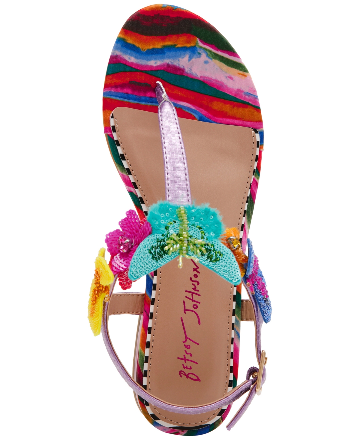 Shop Betsey Johnson Women's Halie Butterfly Thong Sandals In Fuchsia Multi