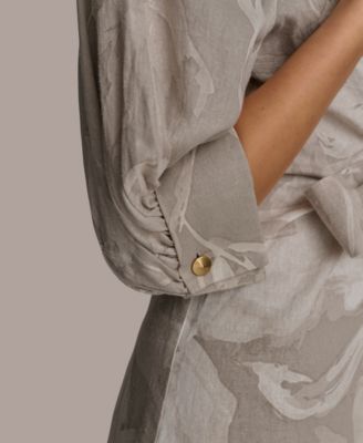 【Donna Karan New York】Tie-Front Linen Midi Dress Donna Karan New York Print Tie Waist Linen Blend Midi
