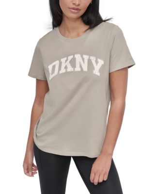 DKNY - Women's Active Rhinestone-Logo Distressed Crewneck Cotton T-Shirt