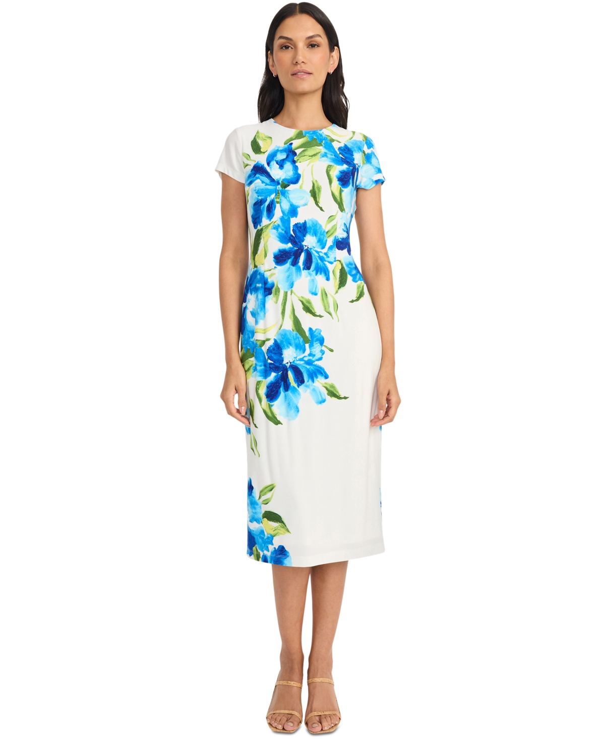 Women's Short-Sleeve Midi Dress - White/Wine