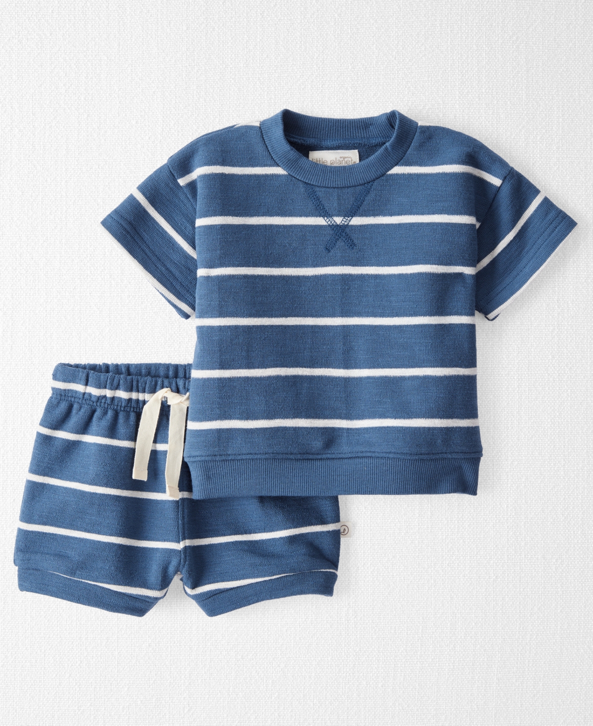 Little Planet by Carter's Baby Boys 2-Pc. Organic Cotton French Terry Top & Shorts Knit Set - Dark Sea Blue