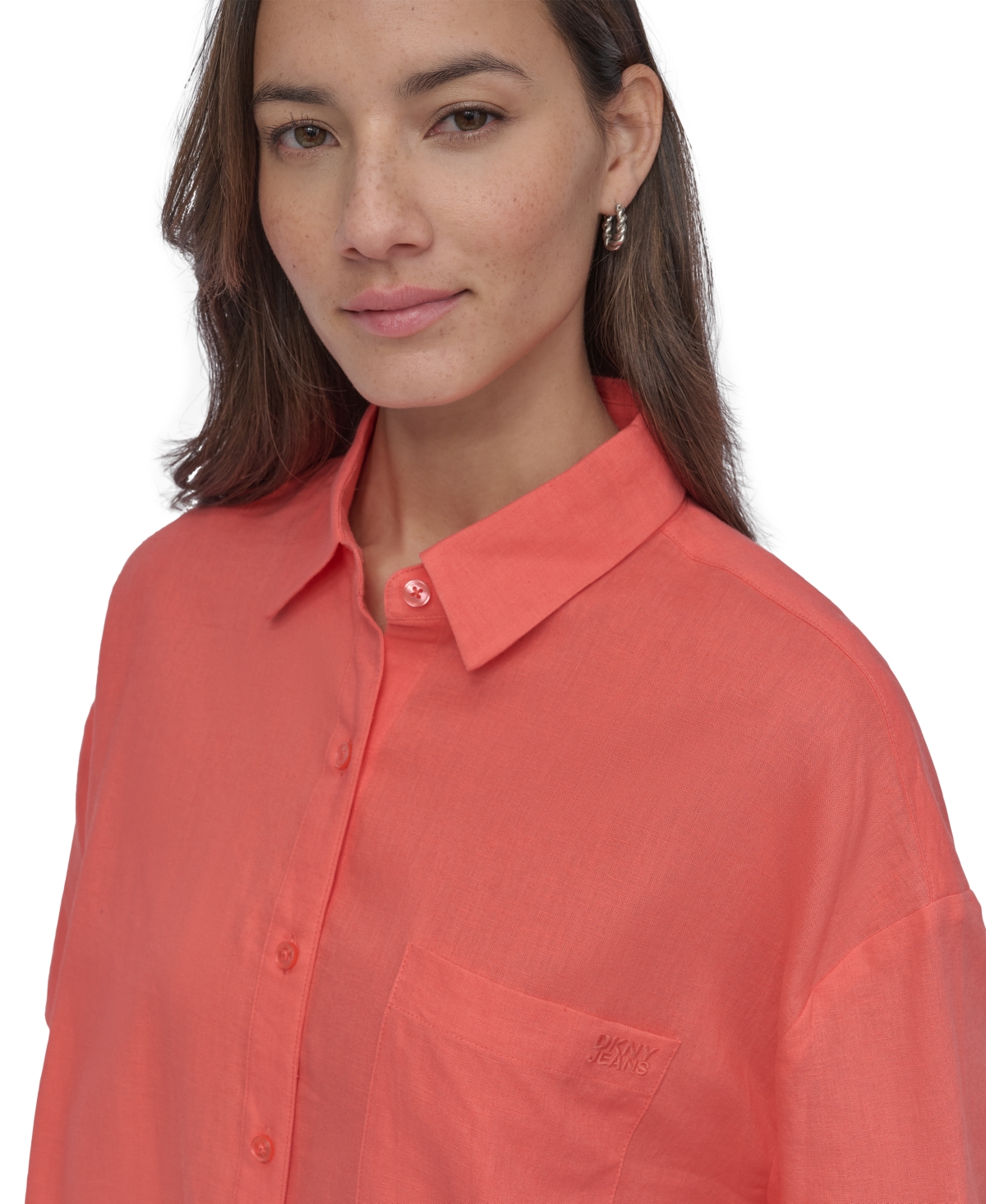 DKNY JEANS WOMEN'S OVERSIZED CROPPED SHIRT 