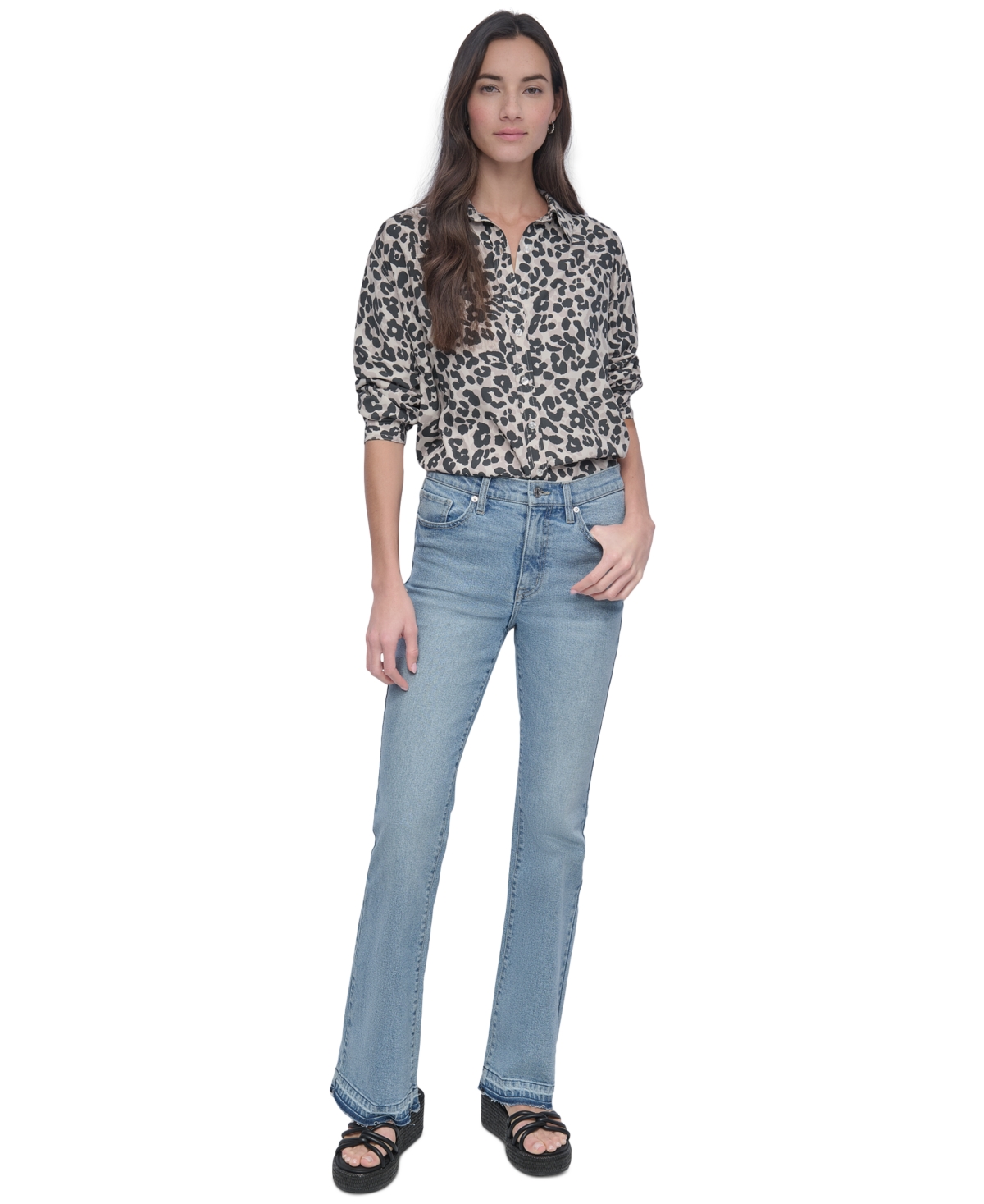 DKNY JEANS WOMEN'S HIGH-RISE RELEASED-HEM FLARE JEANS 