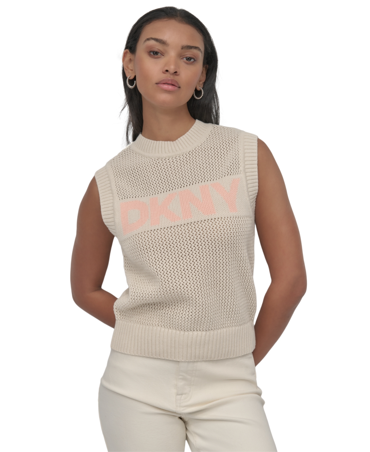 DKNY JEANS WOMEN'S COTTON LOGO SLEEVELESS SWEATER 