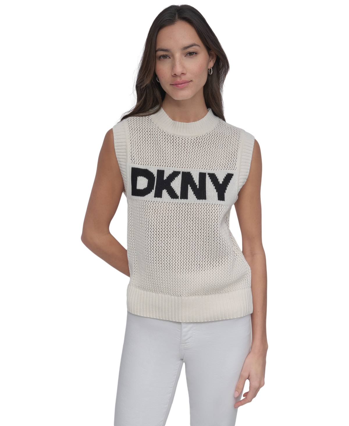 DKNY JEANS WOMEN'S COTTON LOGO SLEEVELESS SWEATER 