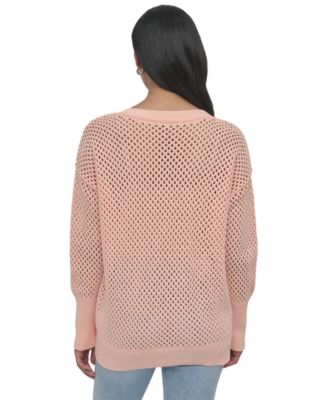 Women's Cotton Open-Knit V-Neck Sweater