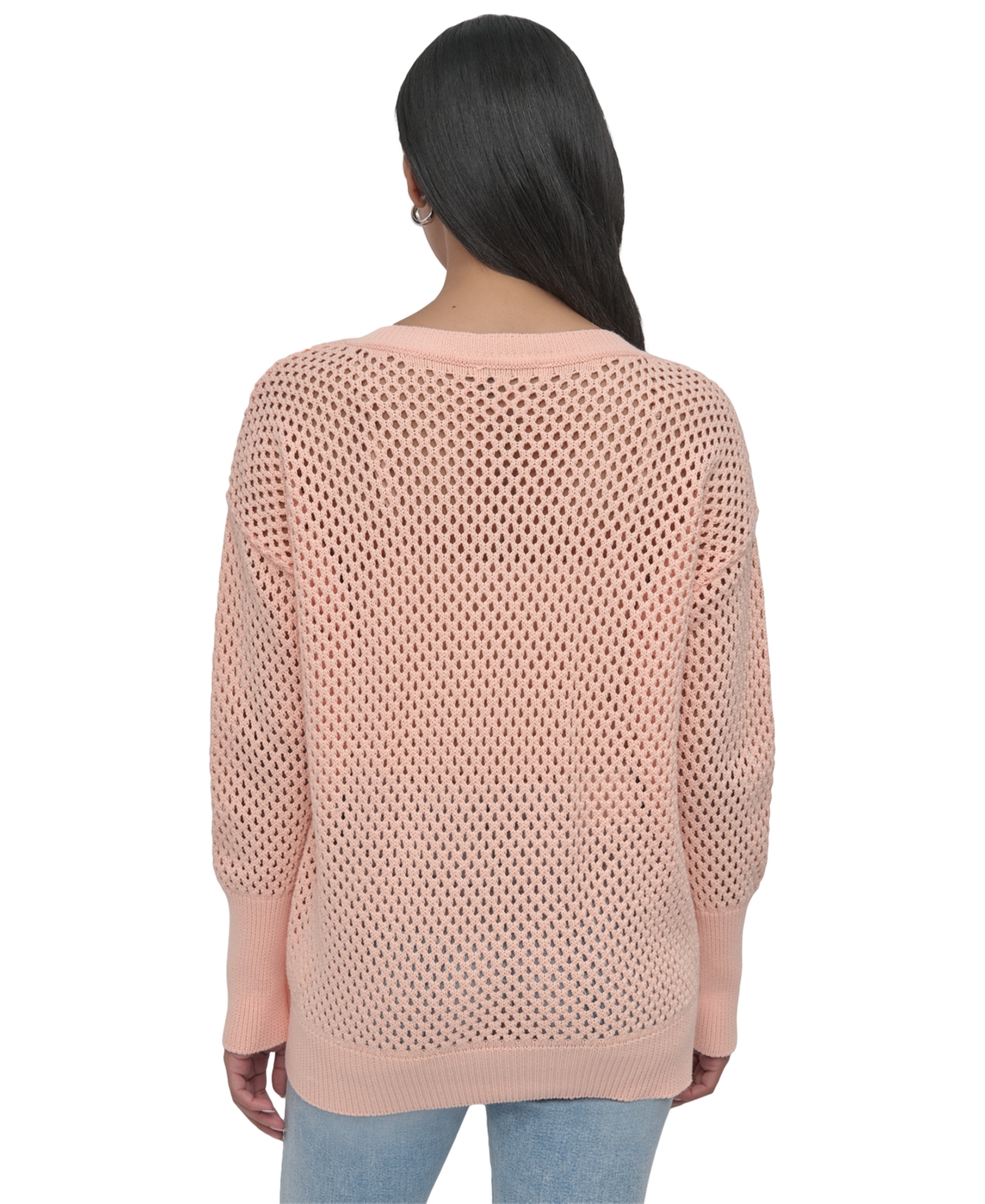 DKNY JEANS WOMEN'S COTTON OPEN-KNIT V-NECK SWEATER 