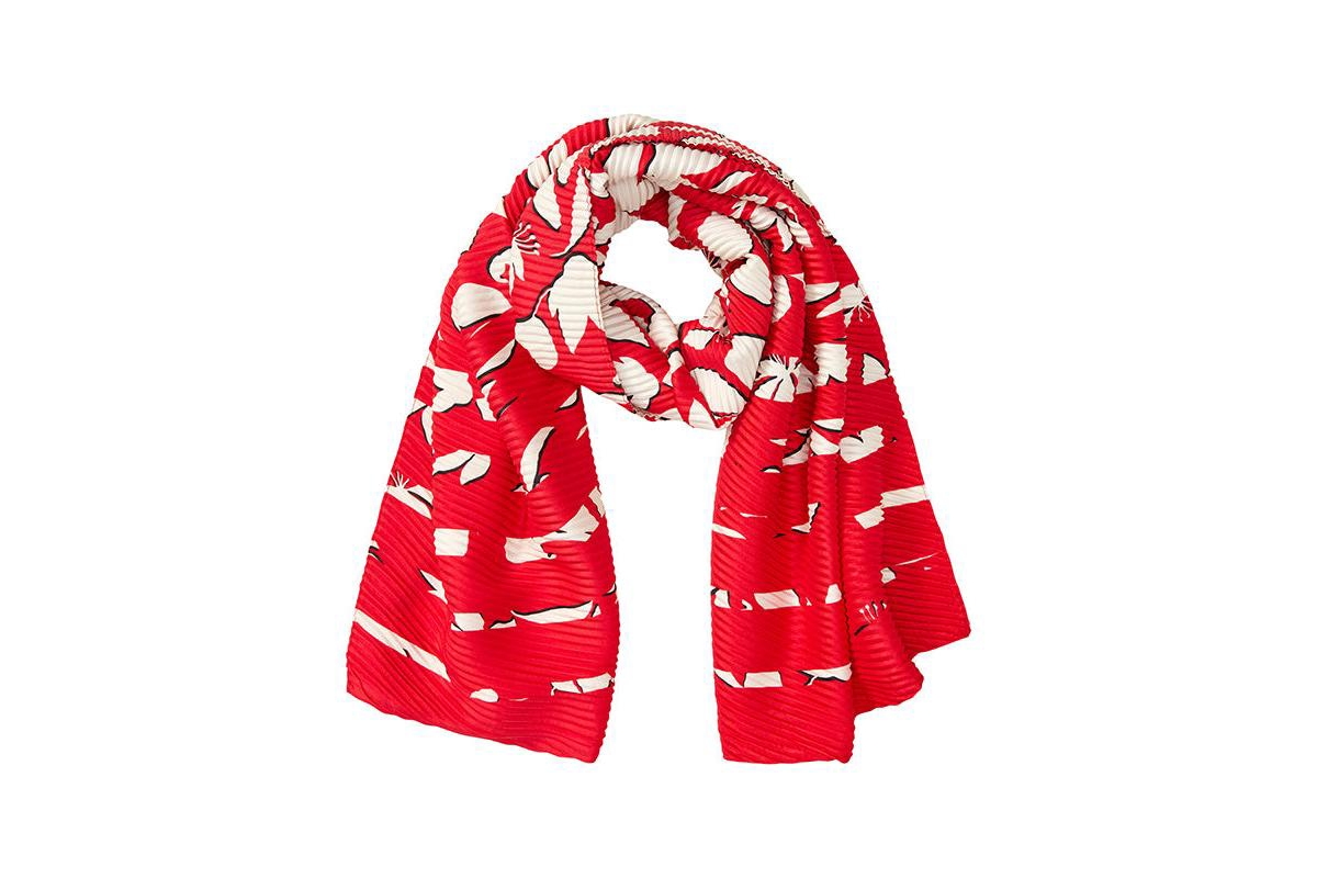 Pleated Floral Scarf - Red rose