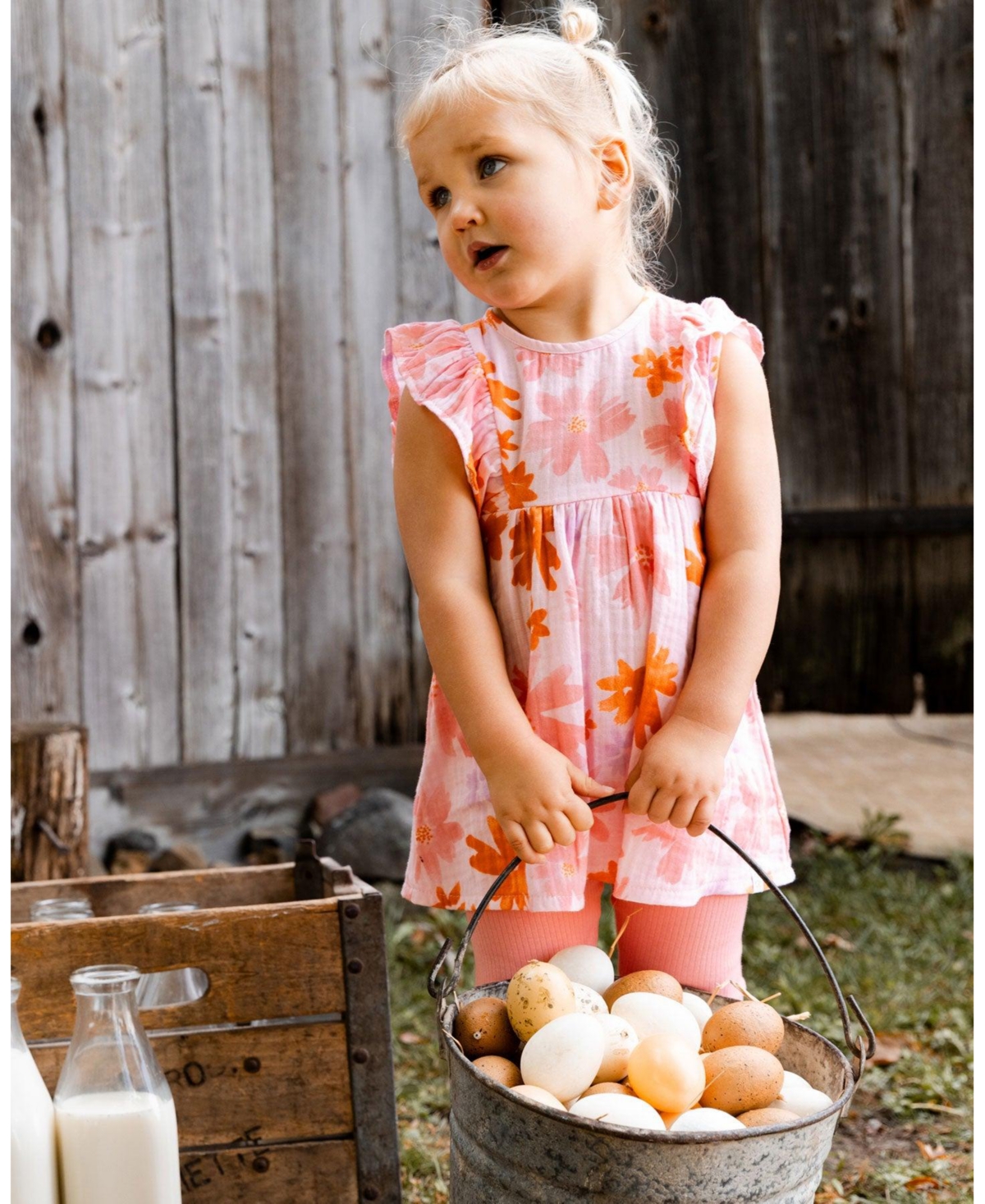 Deux par Deux Toddler Girls Printed Tunic And Solid Leggings Set Pink And Coral Flowers - Toddler|Child