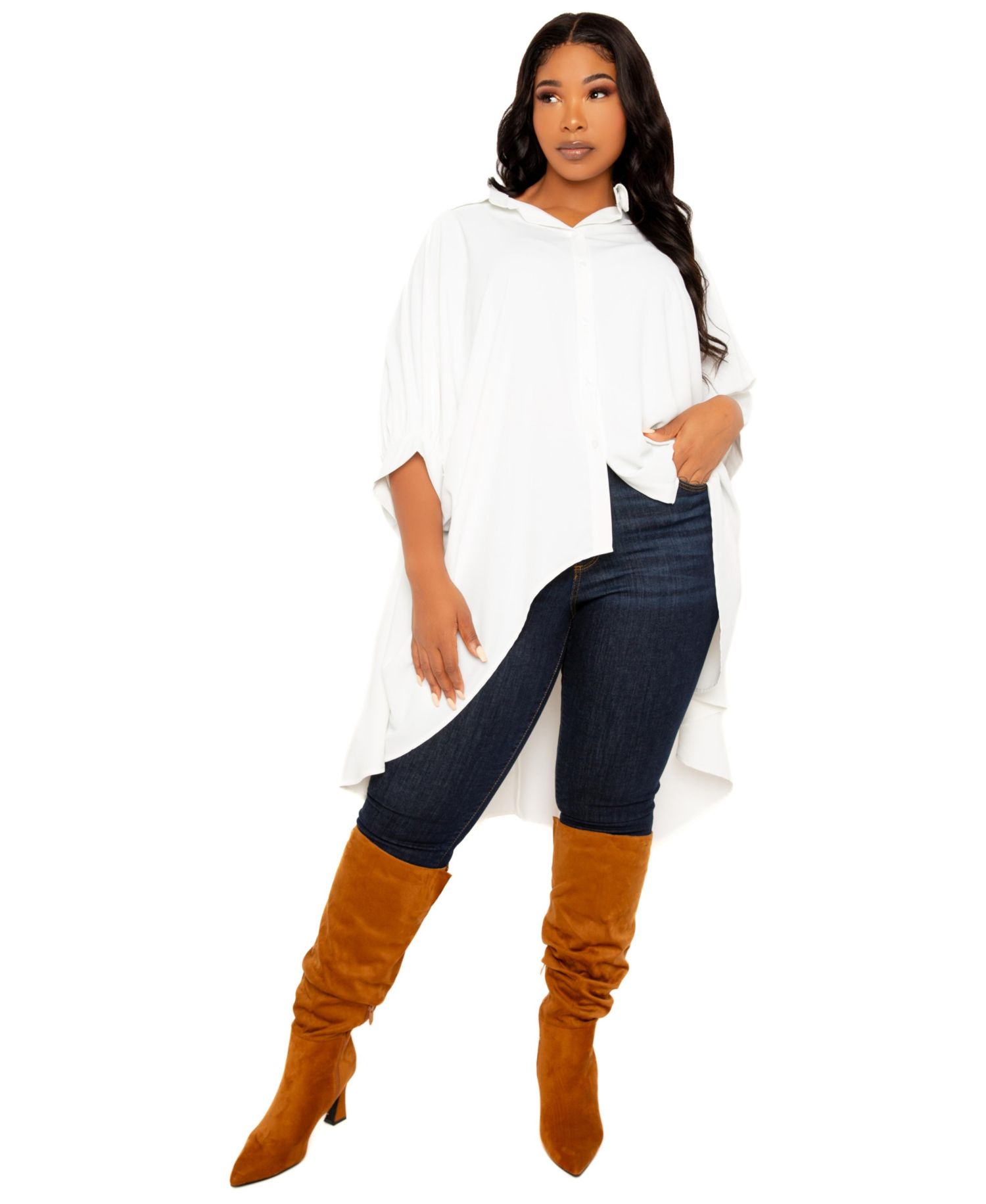 Women's Plus Size Flowy Hi-lo Blouse
