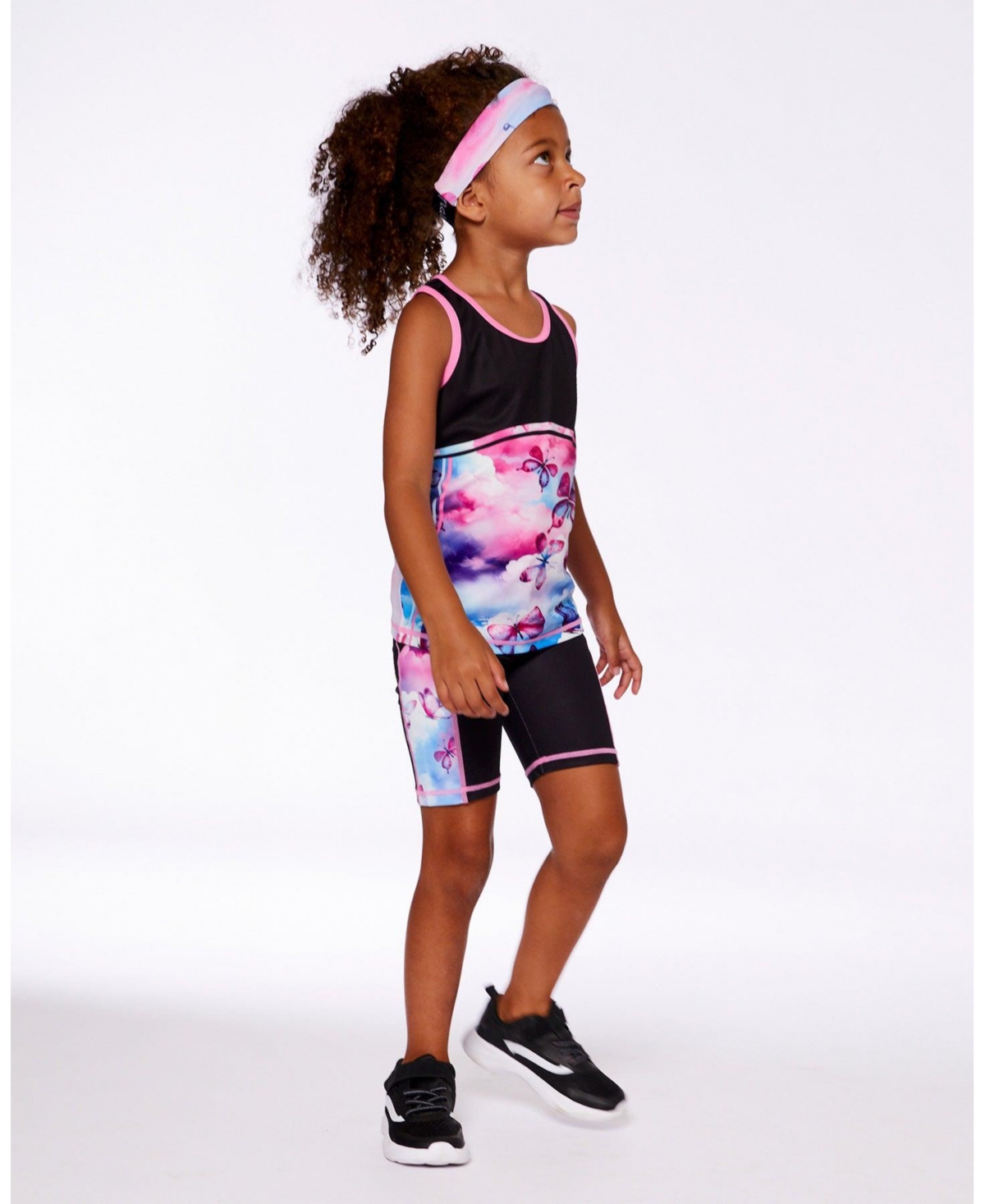 Deux par Deux Girl Printed Athletic Headband Pink, Blue And Butterflies - Toddler|Child