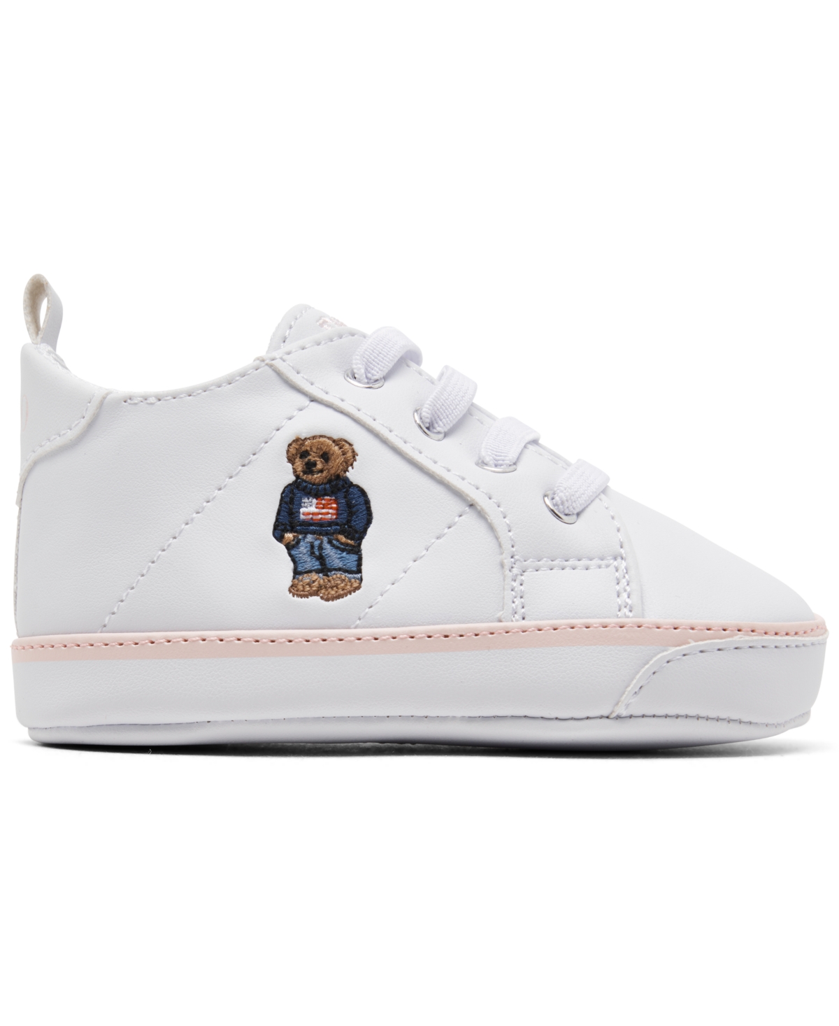 Polo Ralph Lauren Baby Girls Quilton Bear Gore Hi Crib Booties From Finish Line In White,light Pink
