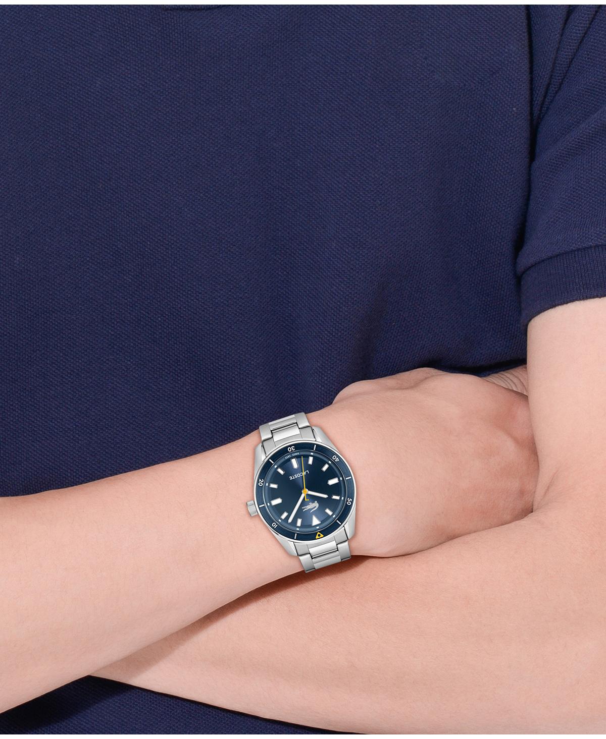 Lacoste Men's Boston Silver Tone Stainless Steel Bracelet Watch, 39mm In Navy