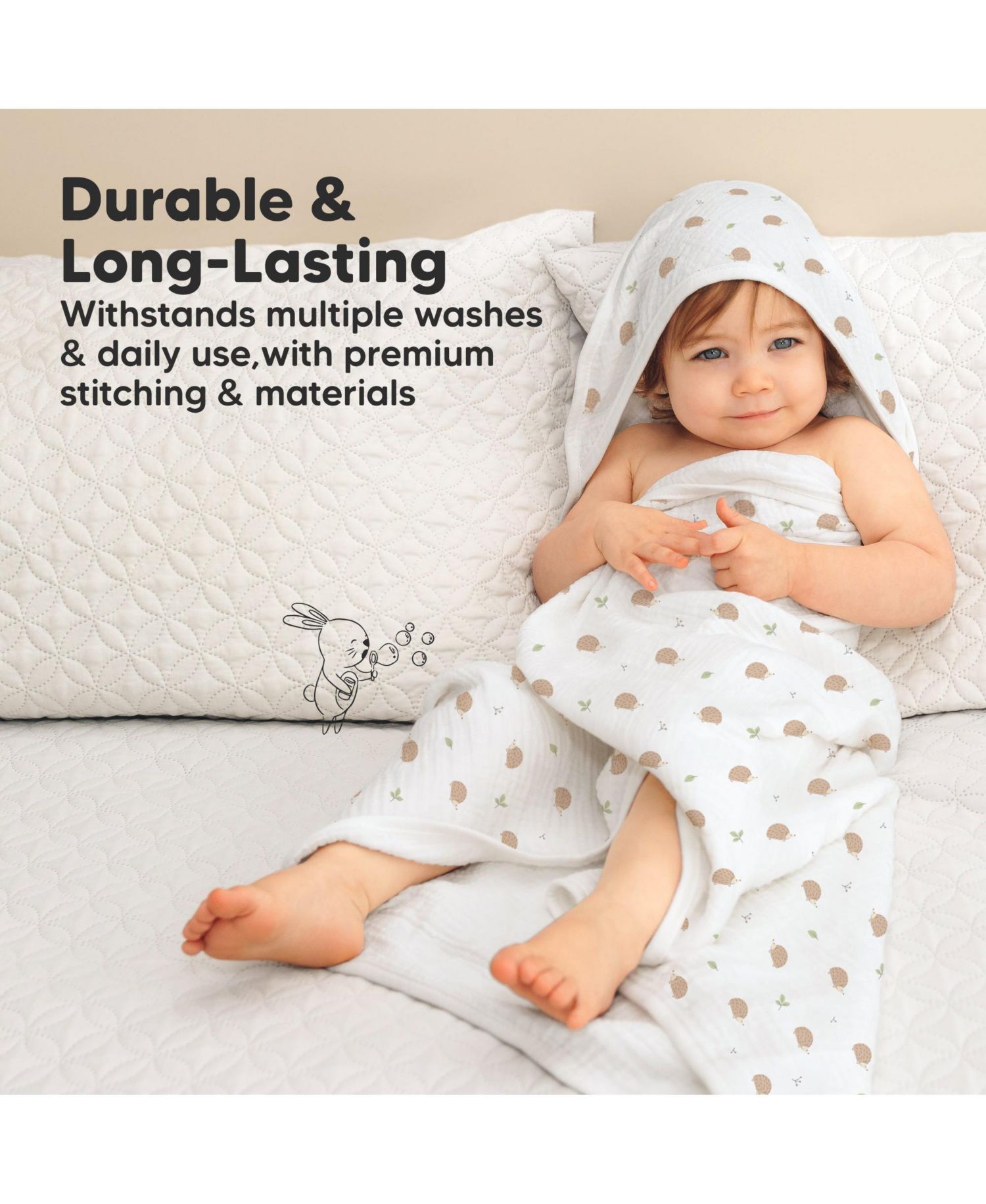 Lyra Muslin Baby Towels with Hoods for Newborn Girls, Boys, 100% Organic Cotton Soft Hooded Baby Bath Towels (Petite)