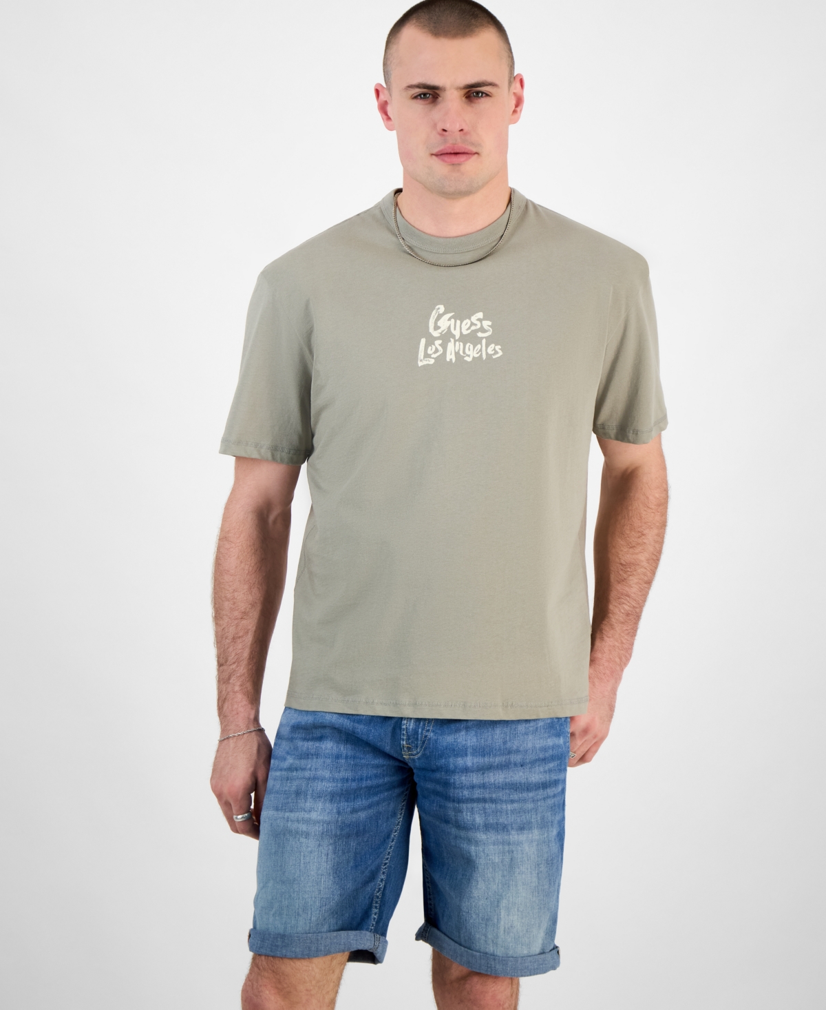 Men's Relaxed-Fit Back Patch Logo Graphic T-Shirt - Sage Plant