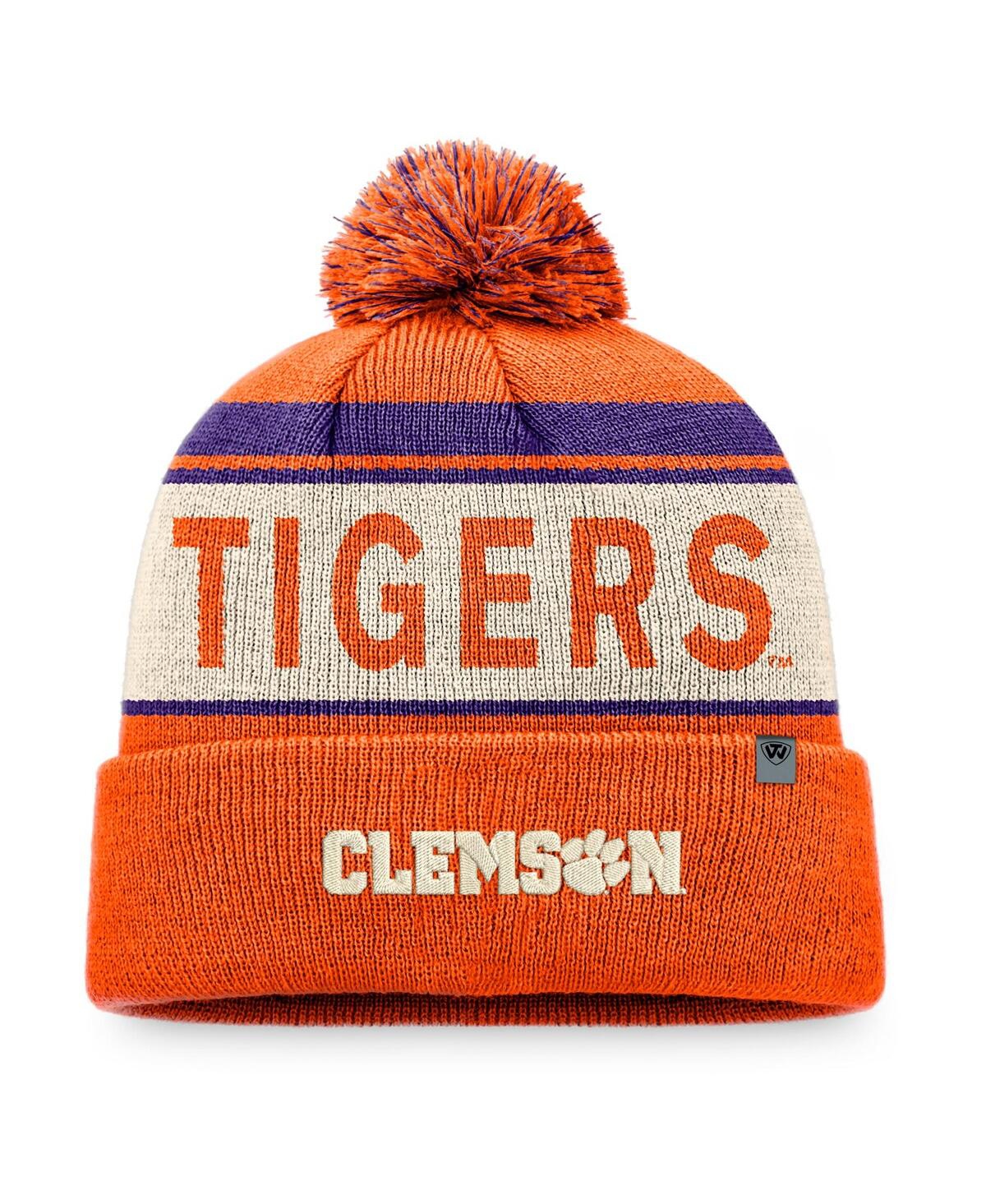 Top Of The World Men's Orange Clemson Tigers Prime Cuffed With Pom Knit Hat In Orange,cream