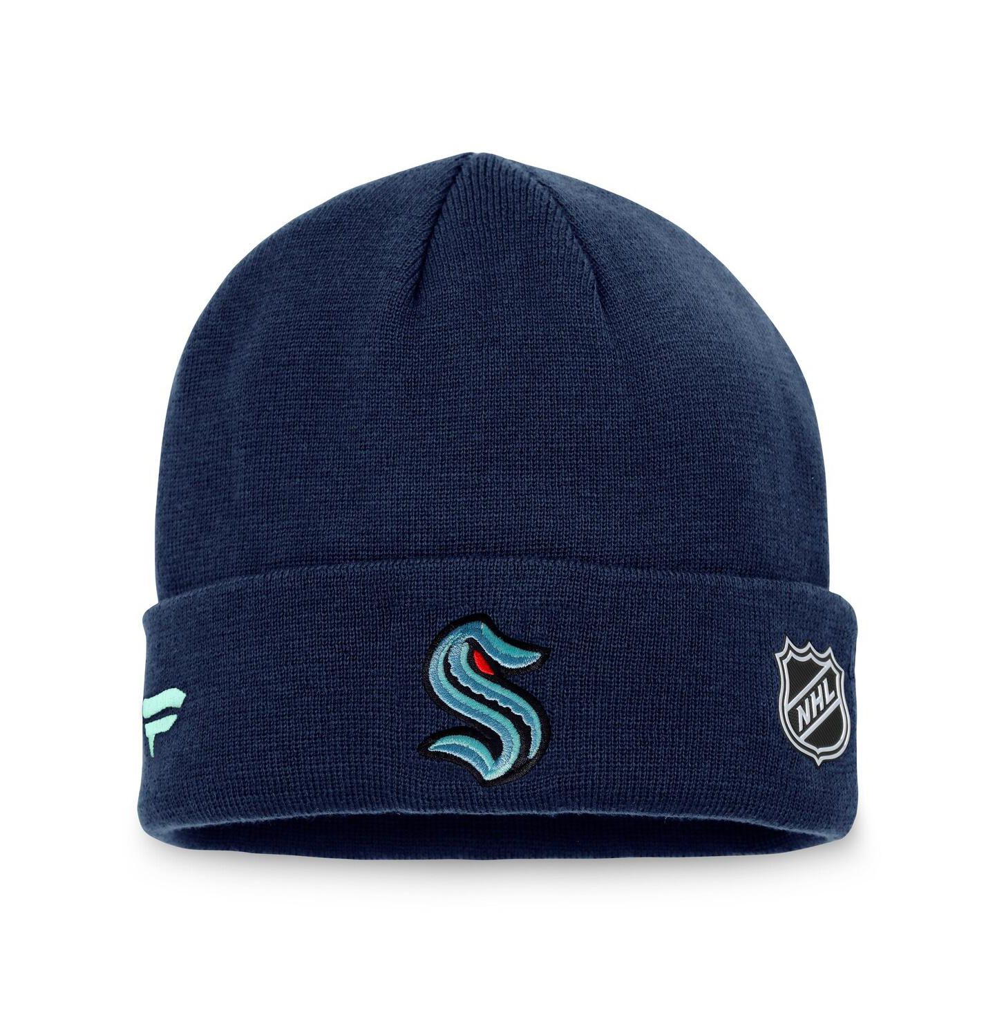 Мужская шапка Fanatics Deep Sea Blue Seattle Kraken Game Train Cuffed Knit Hat — фото 1
