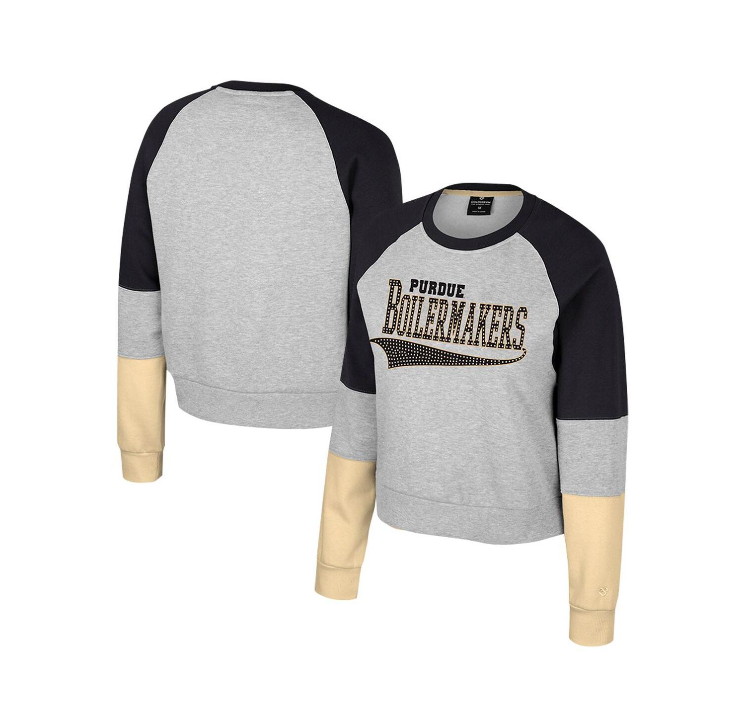 Big Girls Heather Gray Purdue Boilermakers Katinka Rhinestone Pullover Sweatshirt