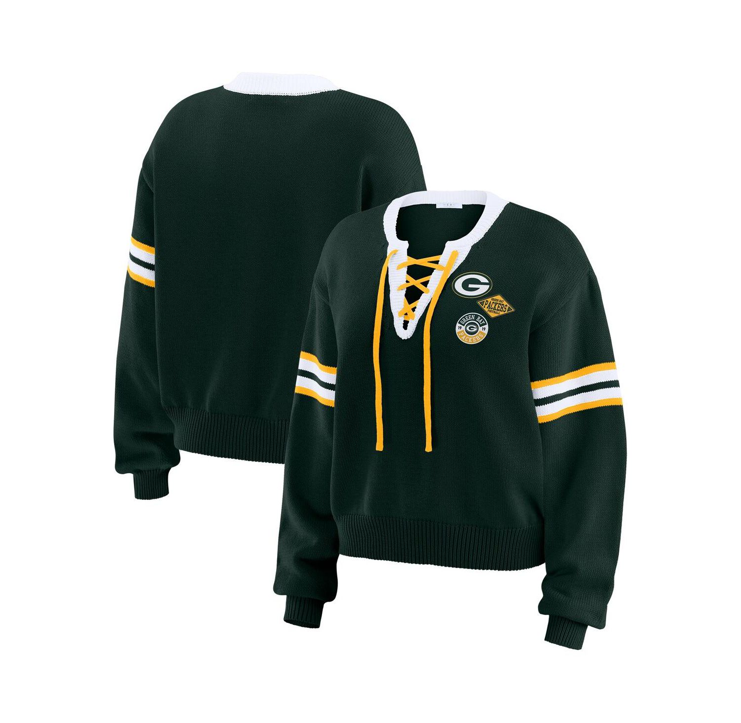 Women's Green Green Bay Packers Lace-Up Pullover Sweatshirt