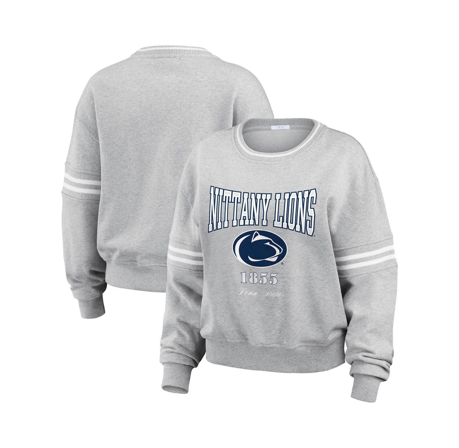 Women's Heather Gray Penn State Nittany Lions Classic Stripe Pullover Sweater