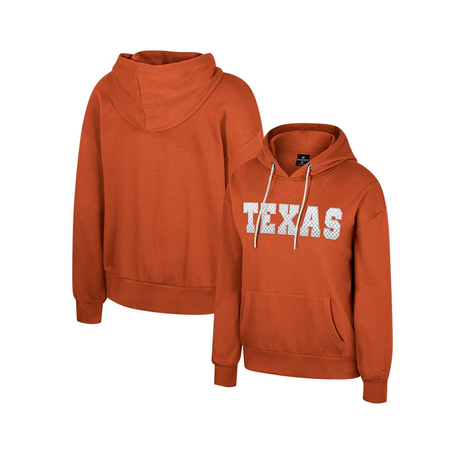 Women's Texas Orange Texas Longhorns Reflection Rhinestone Drawcord Pullover Hoodie