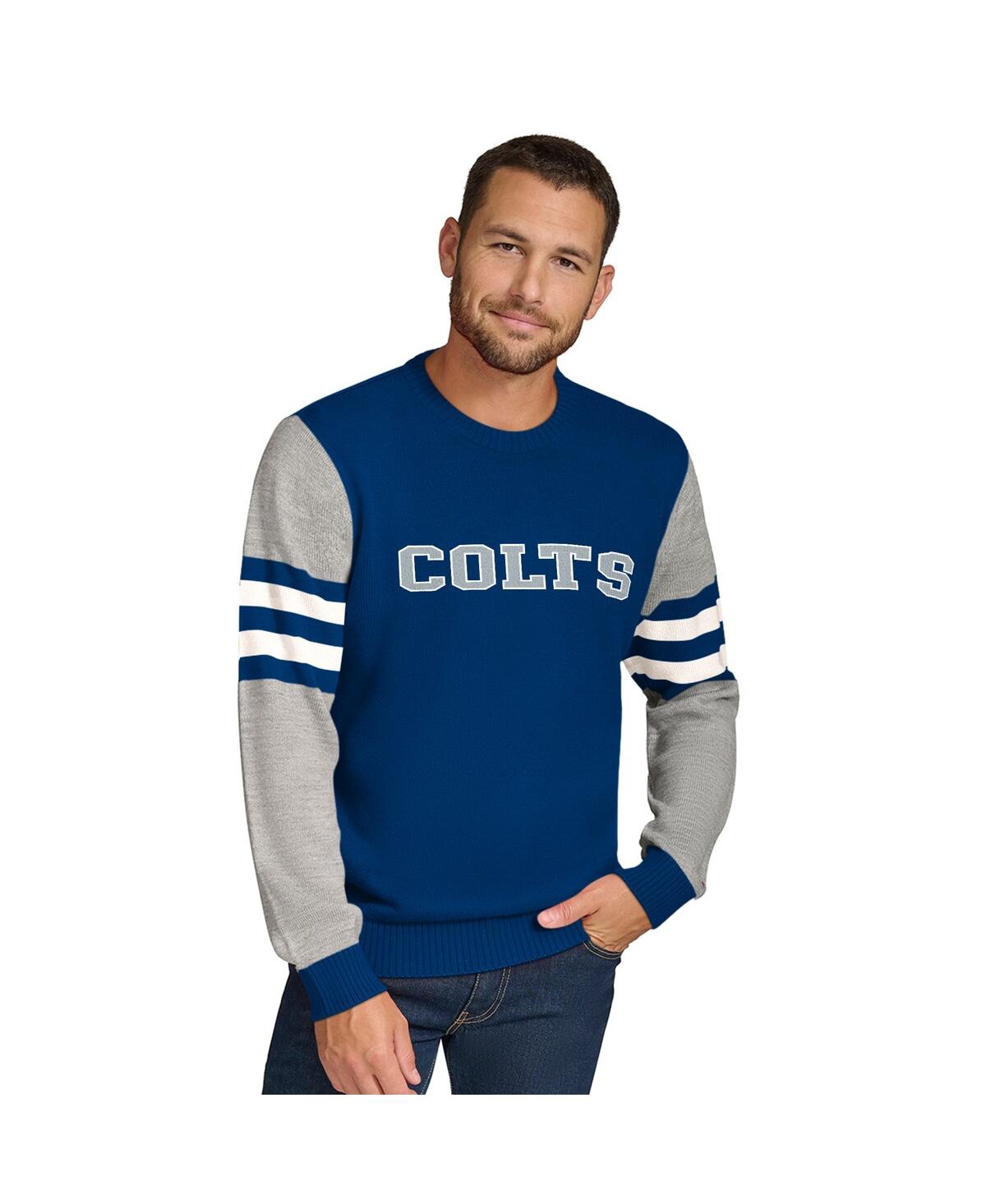 TOMMY HILFIGER MEN'S ROYAL/HEATHER GRAY INDIANAPOLIS COLTS ACRYLIC CREWNECK PULLOVER SWEATSHIRT 