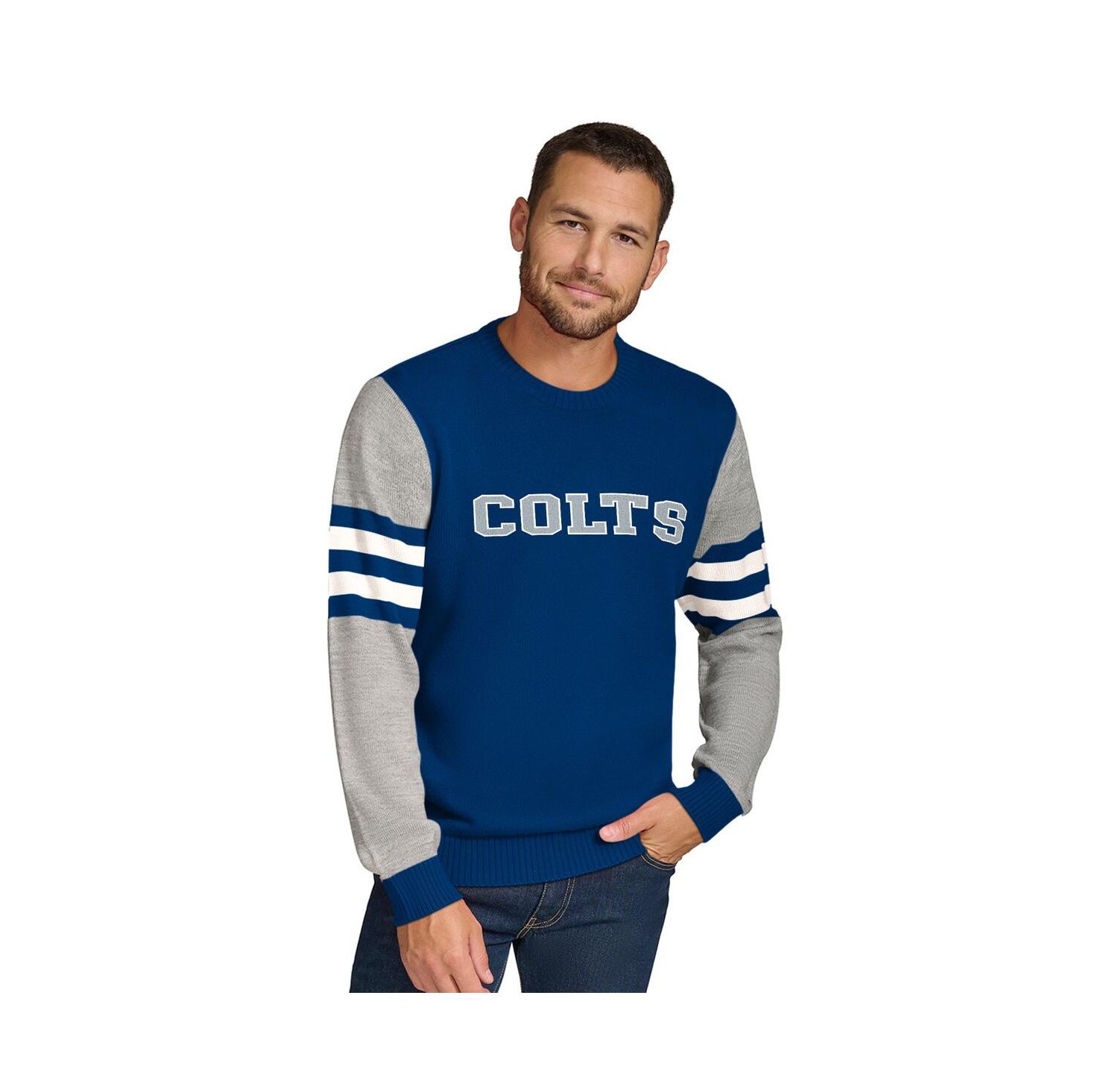 Men's Royal/Heather Gray Indianapolis Colts Acrylic Crewneck Pullover Sweatshirt