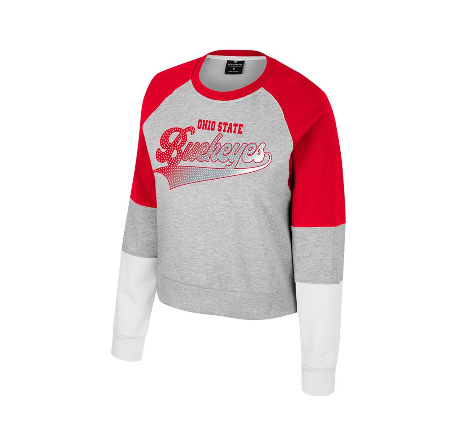 Women's Heather Gray Ohio State Buckeyes Katinka Rhinestone Scoop Neck Pullover Sweatshirt