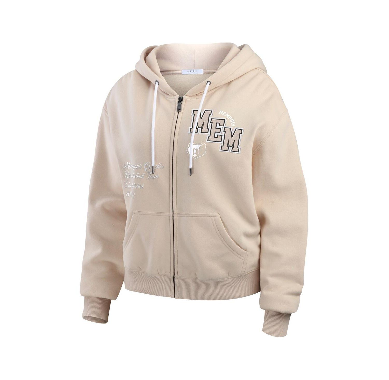 Women's Tan Memphis Grizzlies Tonal Felt Patch Full-Zip Hoodie