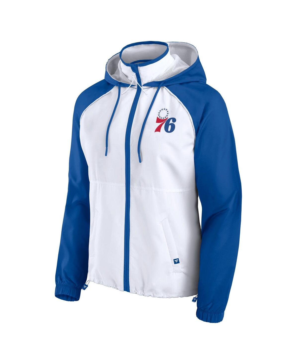 Fanatics Women's White/royal Philadelphia 76ers Anorak Raglan Full-zip Hoodie Jacket In White,royal