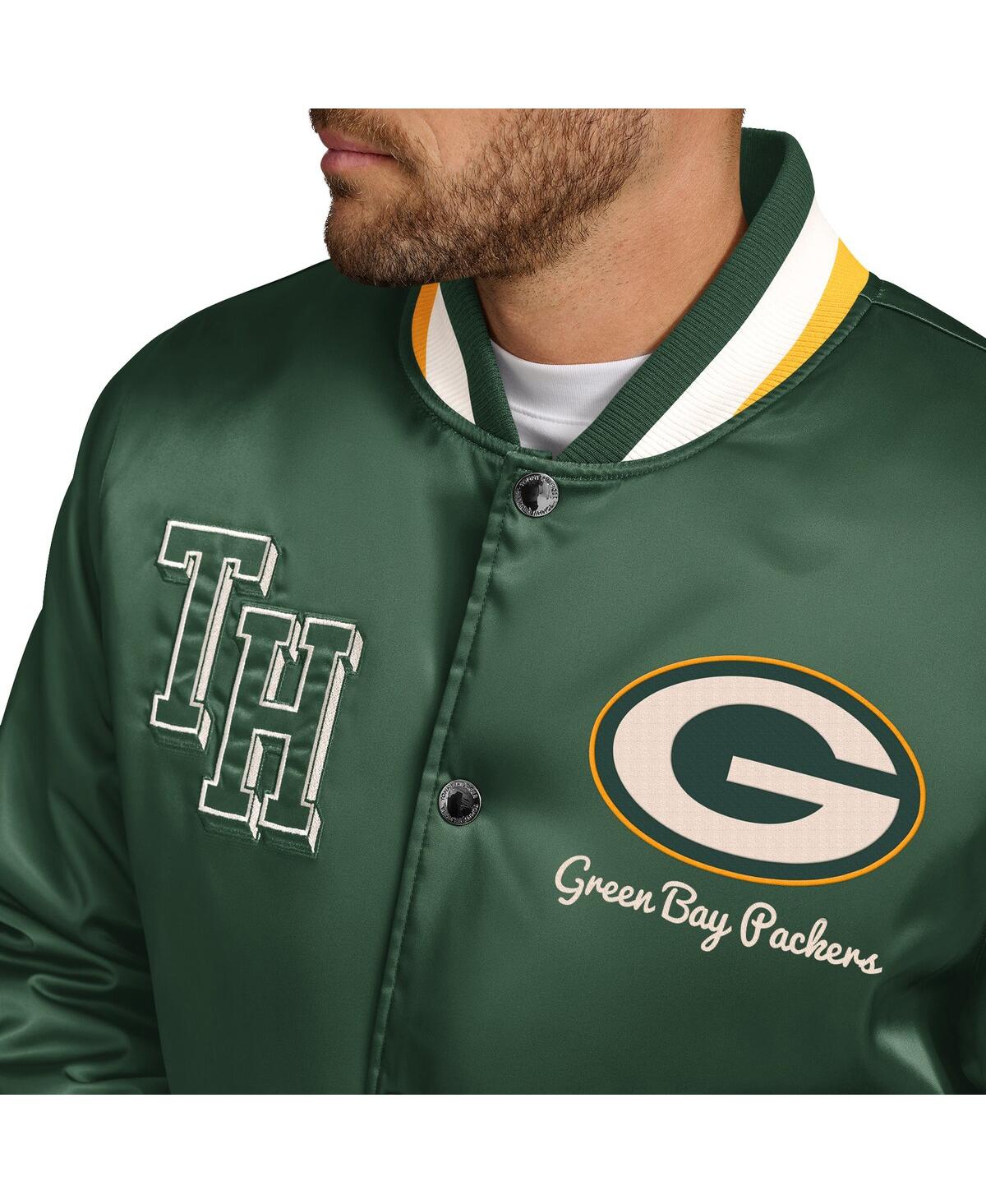 Tommy Hilfiger Men's Green Green Bay Packers Dante Full-snap Satin Jacket In Green,gold