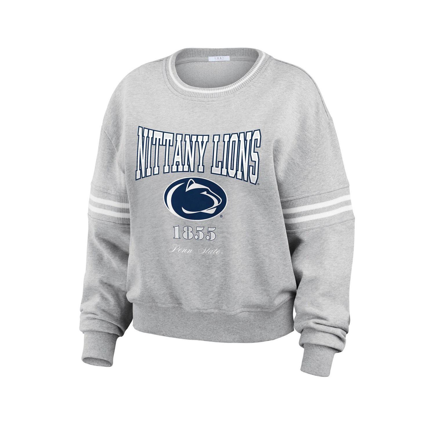 Women's Heather Gray Penn State Nittany Lions Classic Stripe Pullover Sweater