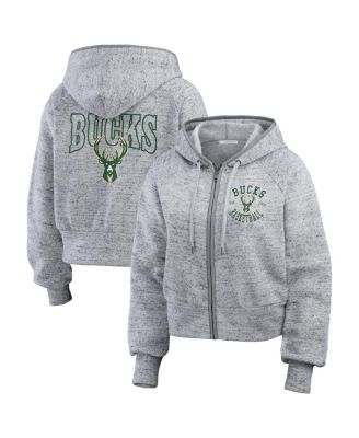 WEAR by Erin Andrews - Women's Heather Gray Milwaukee Bucks Speckled Radiator Full-Zip Hoodie
