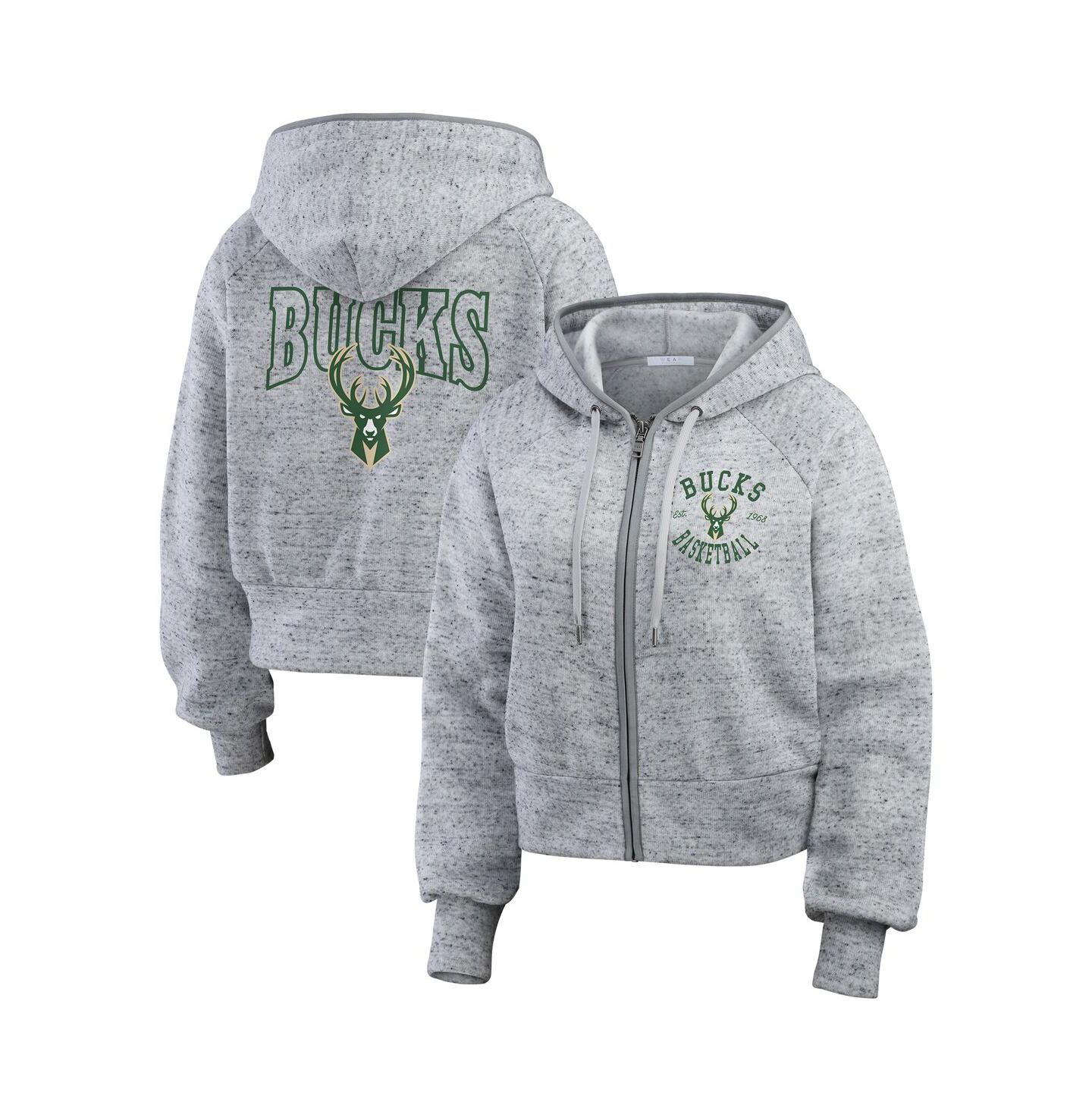 Женское худи WEAR by Erin Andrews Heather Gray Milwaukee Bucks Speckled Radiator Full-Zip — фото 1