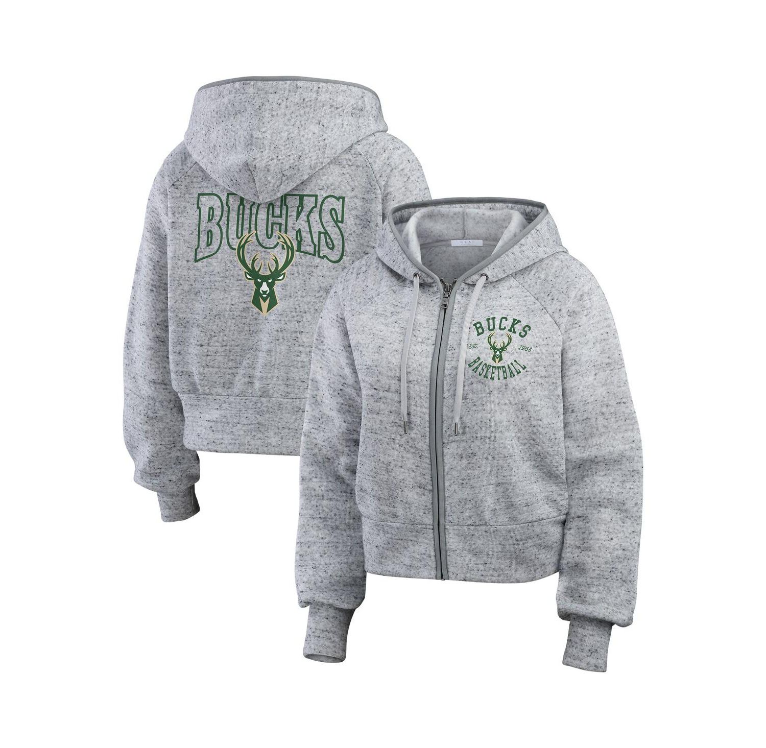 Women's Heather Gray Milwaukee Bucks Speckled Radiator Full-Zip Hoodie