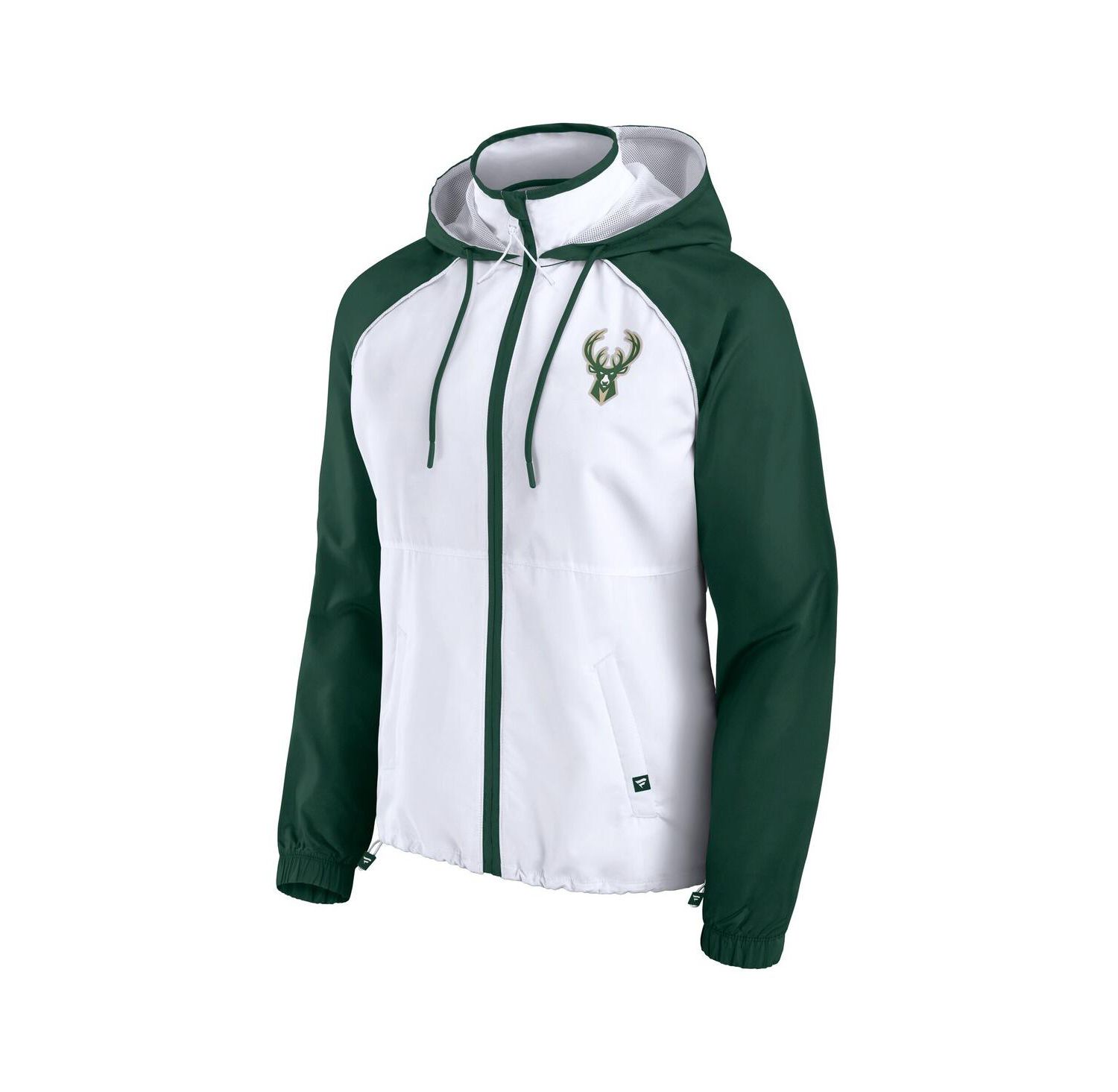 Women's White/Hunter Green Milwaukee Bucks Anorak Raglan Full-Zip Hoodie Jacket