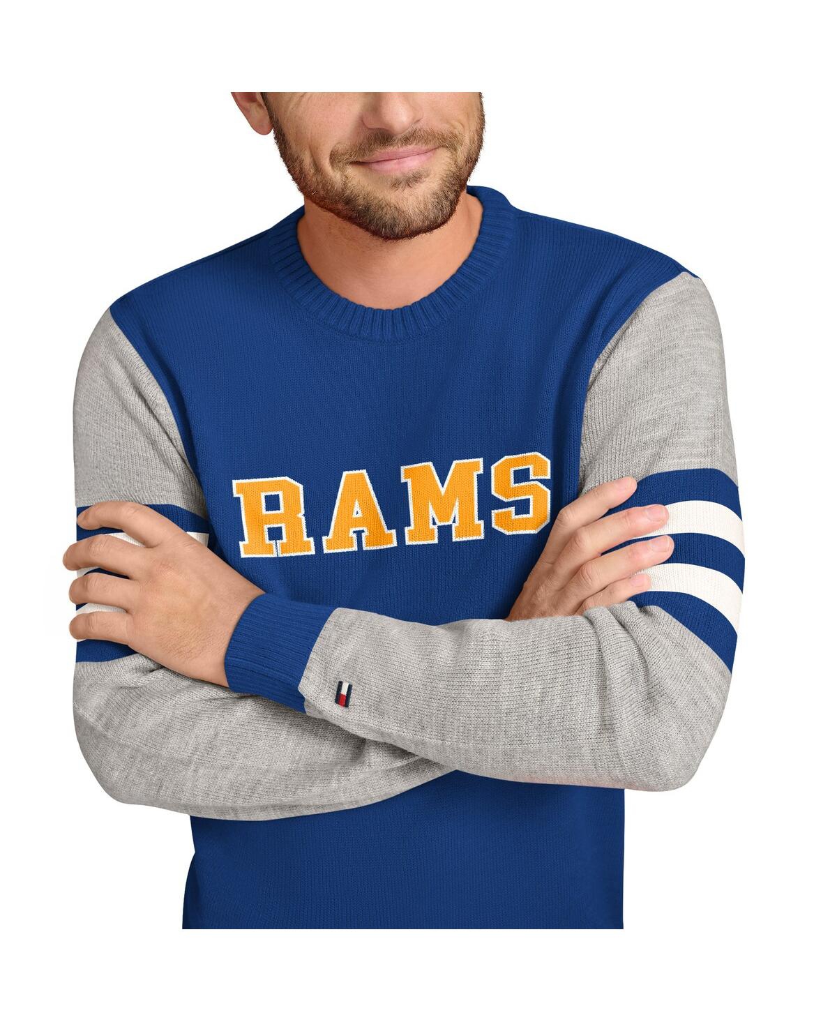 TOMMY HILFIGER MEN'S ROYAL/HEATHER GRAY LOS ANGELES RAMS ACRYLIC CREWNECK PULLOVER SWEATSHIRT 