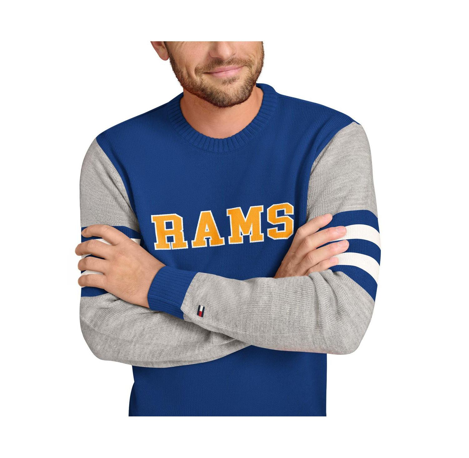 Men's Royal/Heather Gray Los Angeles Rams Acrylic Crewneck Pullover Sweatshirt