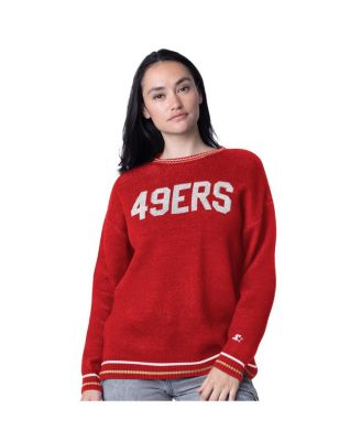Starter - Women's Scarlet San Francisco 49ers Oversized On the Ball Intarsia Knit Pullover Sweater