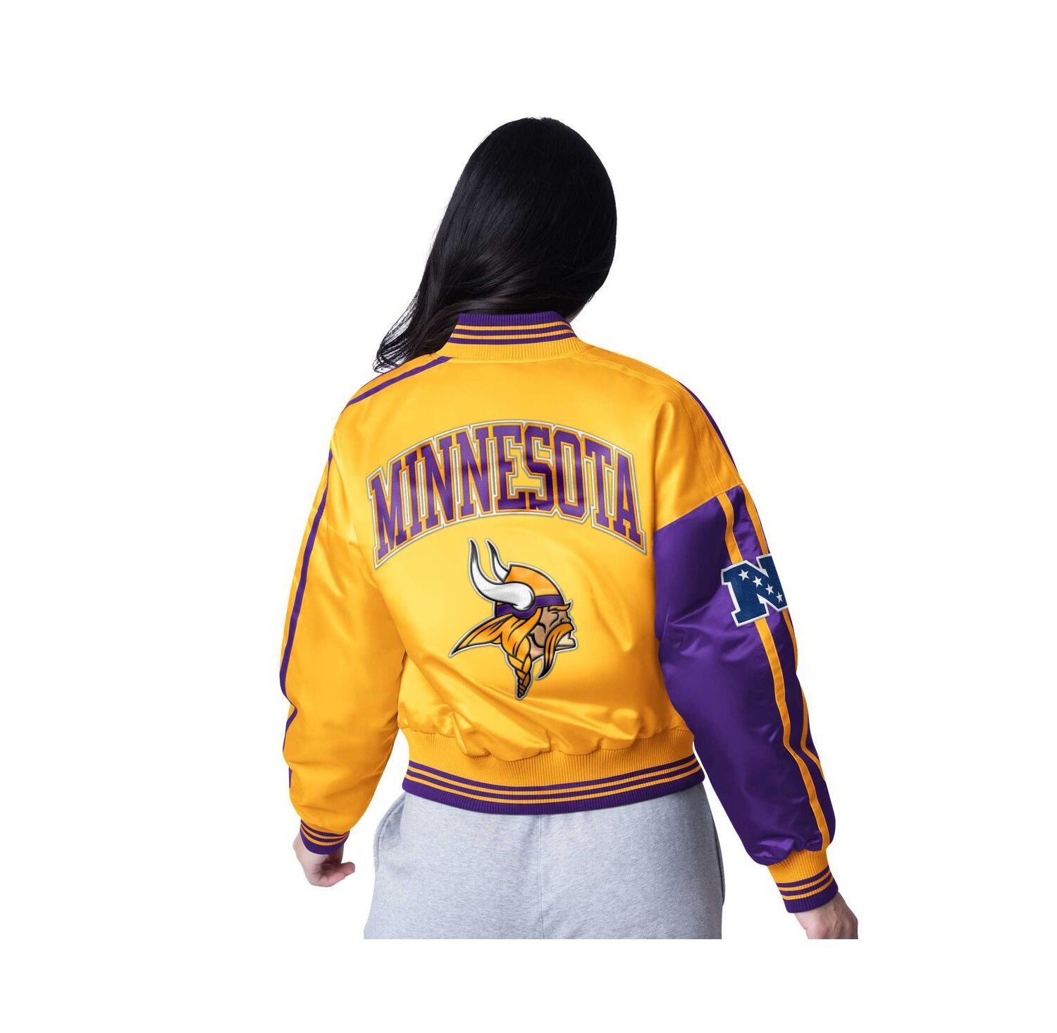 Women's Purple/Gold Minnesota Vikings Zone Blitz Cropped Full-Snap Satin Jacket