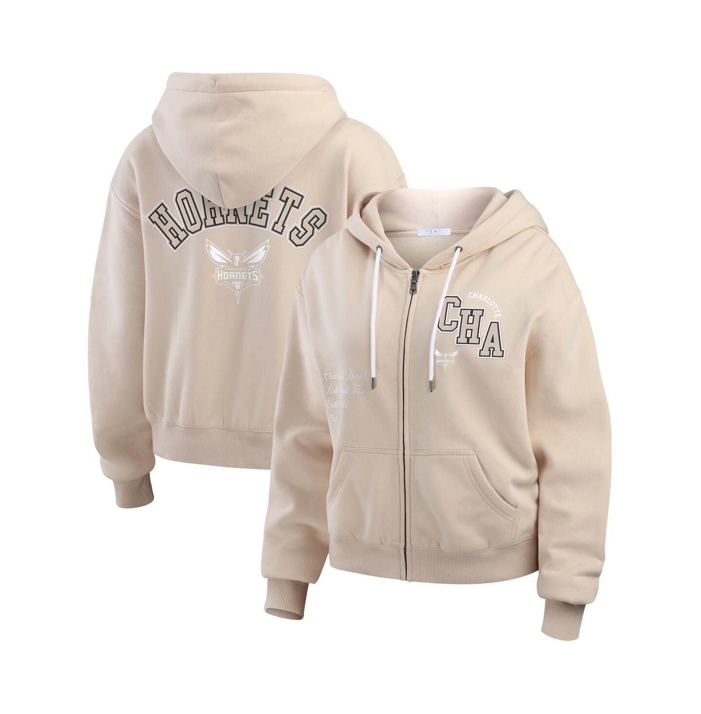 Женское худи WEAR by Erin Andrews Tan Charlotte Hornets Tonal Felt Patch Full-Zip — фото 1