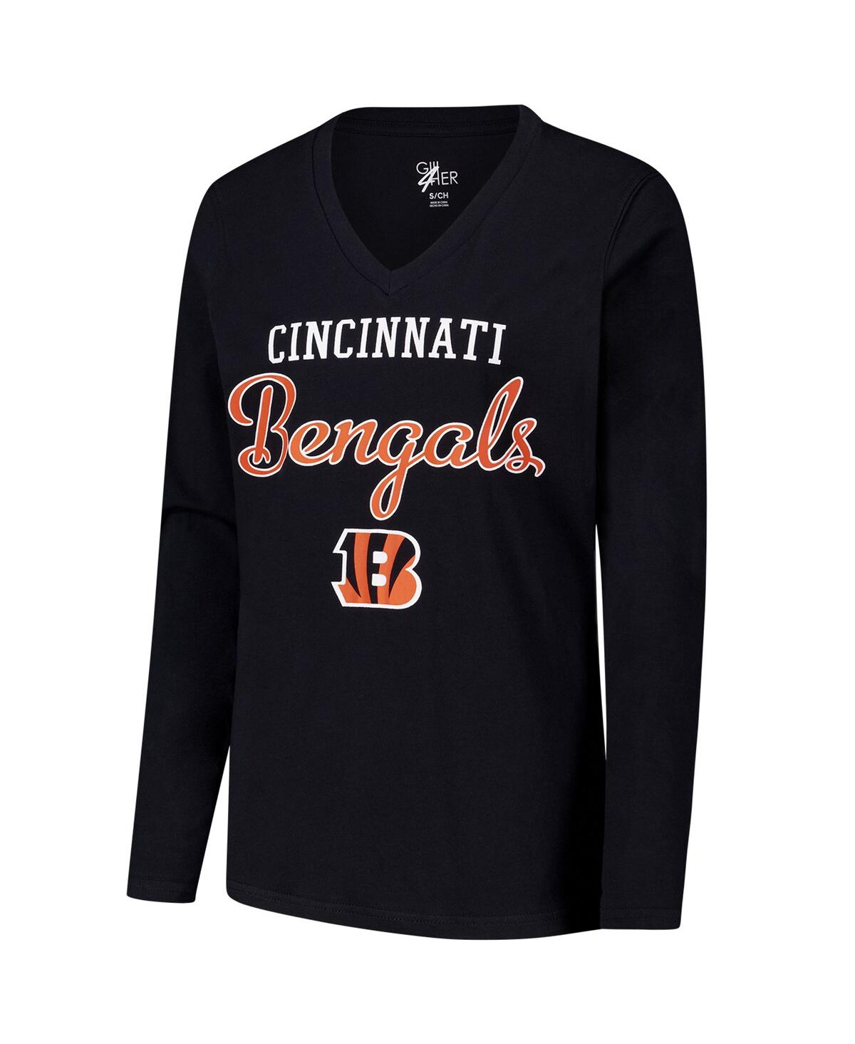 G-III 4HER BY CARL BANKS WOMEN'S BLACK CINCINNATI BENGALS POST SEASON LONG SLEEVE V-NECK T-SHIRT 