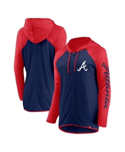Женские худи Fanatics Women's Navy/Red Atlanta Braves Script Sleeve Full-Zip