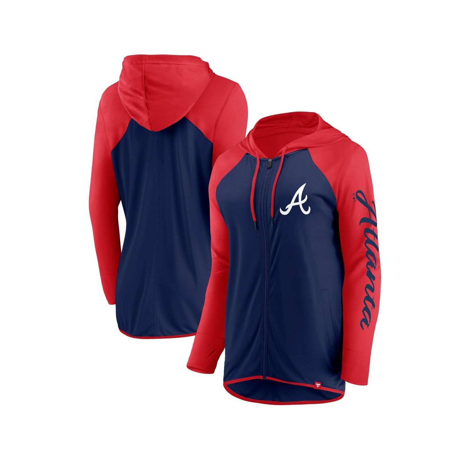 Women's Navy/Red Atlanta Braves Script Sleeve Full-Zip Hoodie