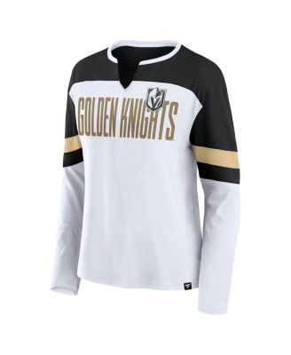 Women's White/Black Vegas Golden Knights Frozen Long Sleeve Notch Neck T-Shirt