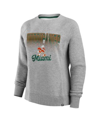 Women's Heather Gray Miami Hurricanes Training Camp Hit Hard Fleece Pullover Sweatshirt