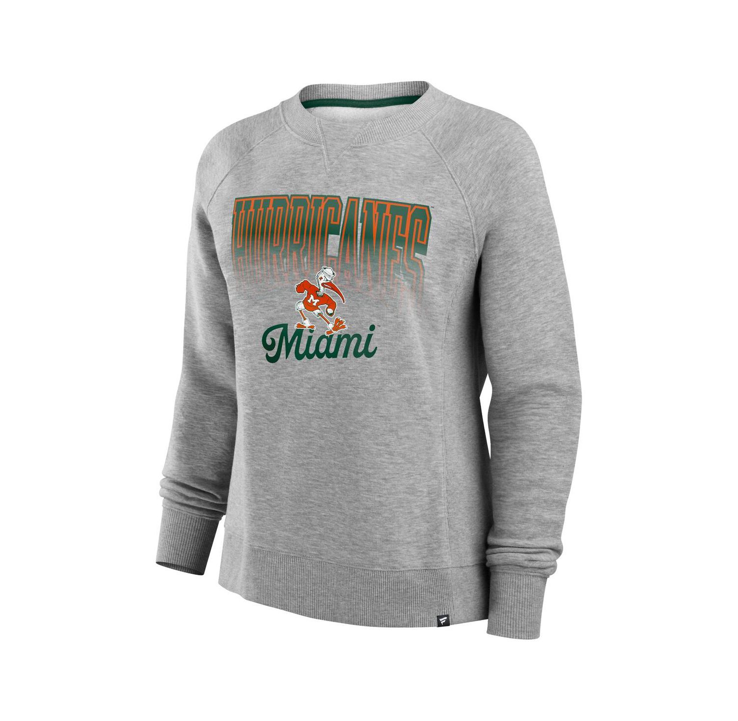 Women's Heather Gray Miami Hurricanes Training Camp Hit Hard Fleece Pullover Sweatshirt