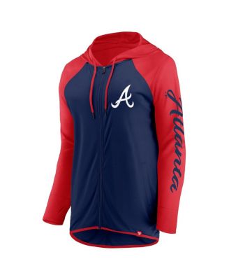 Women's Navy/Red Atlanta Braves Script Sleeve Full-Zip Hoodie