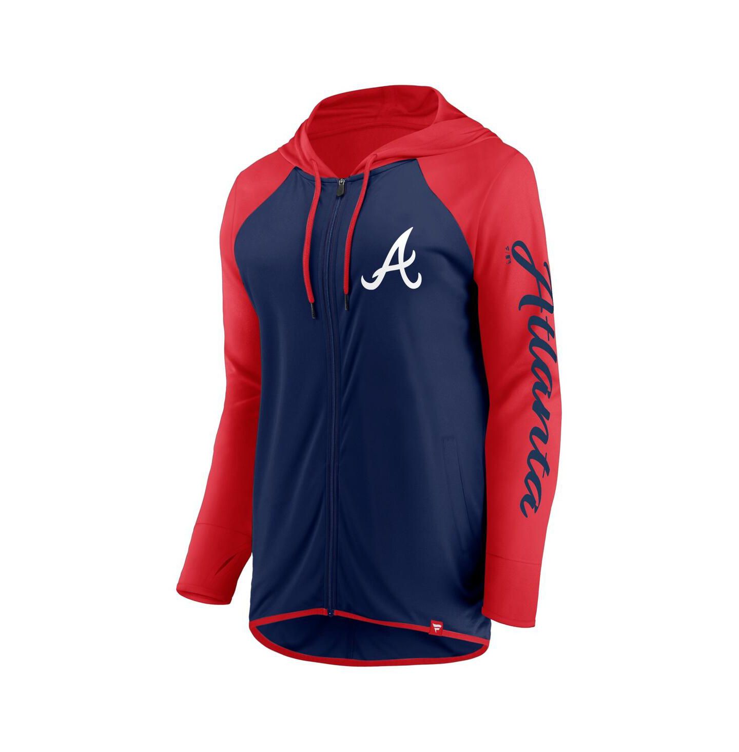 Женское худи Fanatics Navy/Red Atlanta Braves Script Sleeve Full-Zip — фото 2