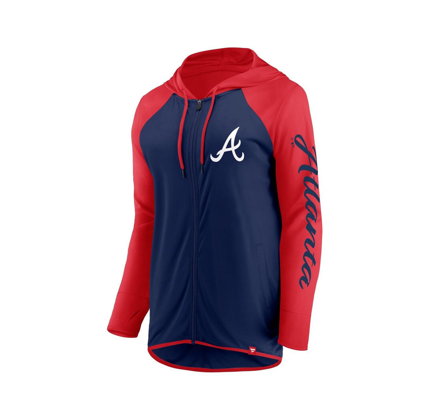 Women's Navy/Red Atlanta Braves Script Sleeve Full-Zip Hoodie